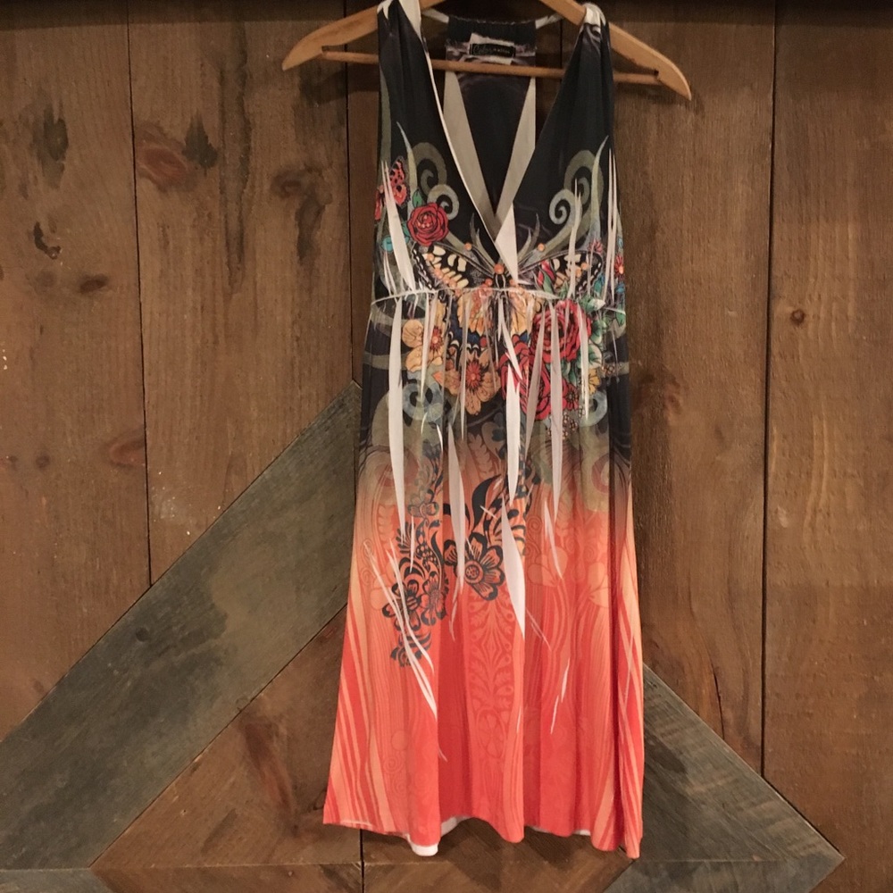 Ed hardy inspired deep v fitted dress